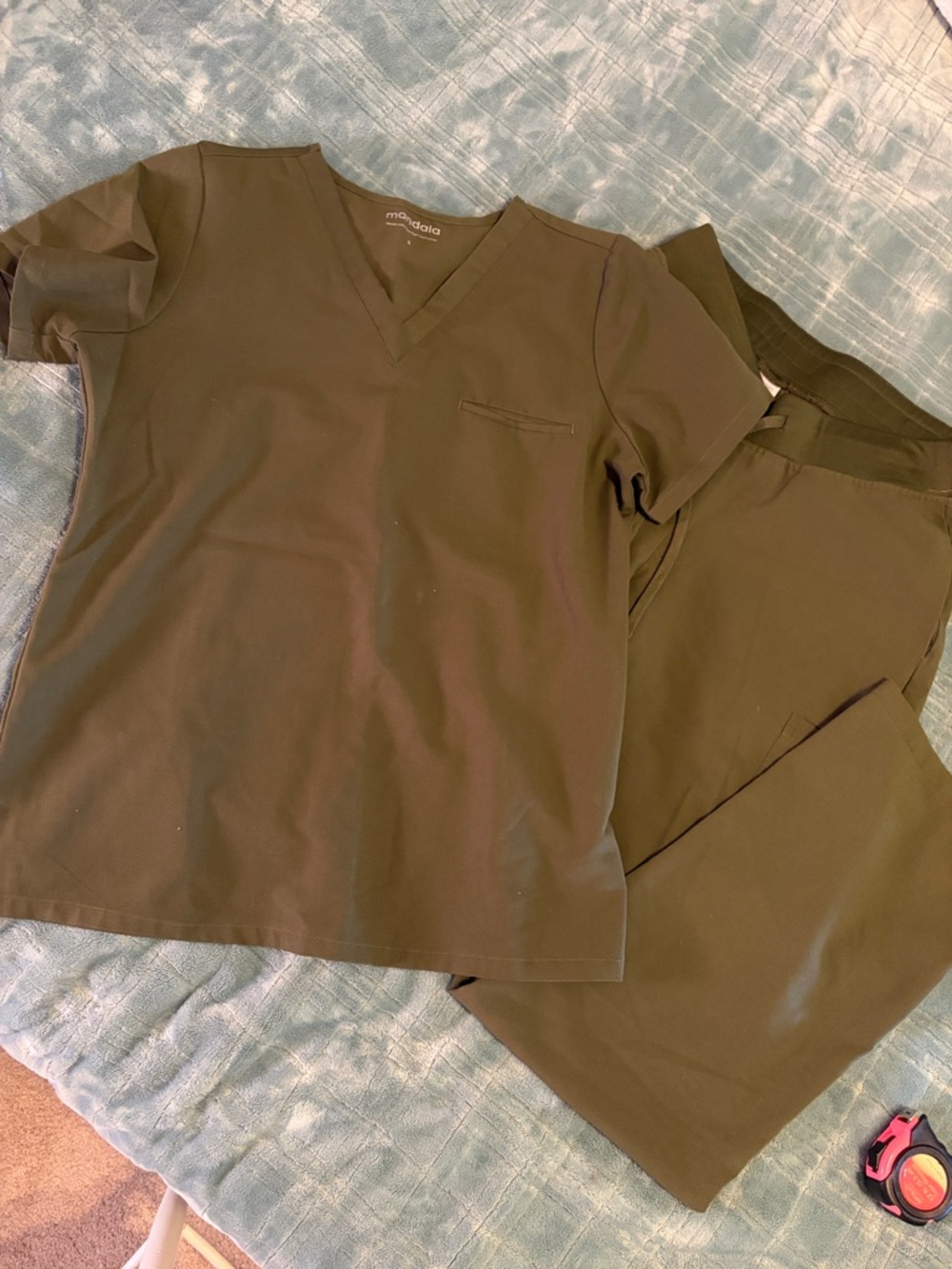 Mandala Olive V-Neck Scrub Top and Pants Set